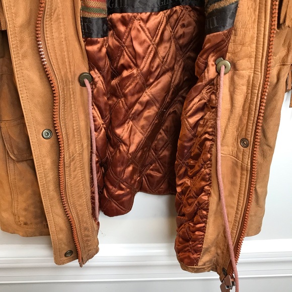 Vintage G-III Leather Tan Fringe Jacket Medium - Picture 7 of 9